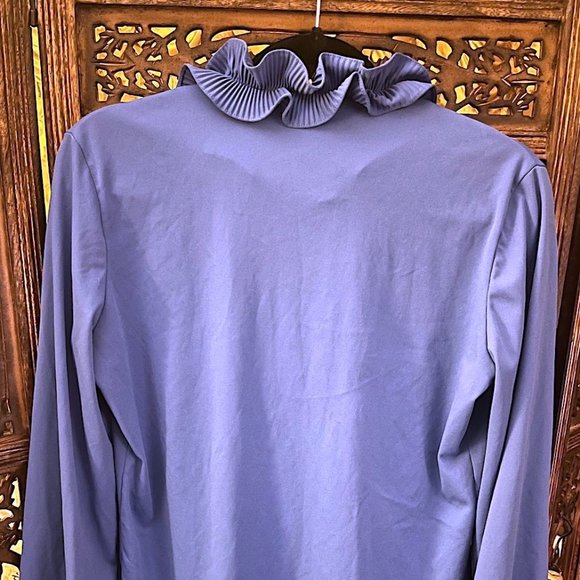 VINTAGE MARDI MODES NEW YORK BLUE BUTTONDOWN BLOUSE WITH FRILLY COLLAR SIZE 16 - Picture 3 of 4